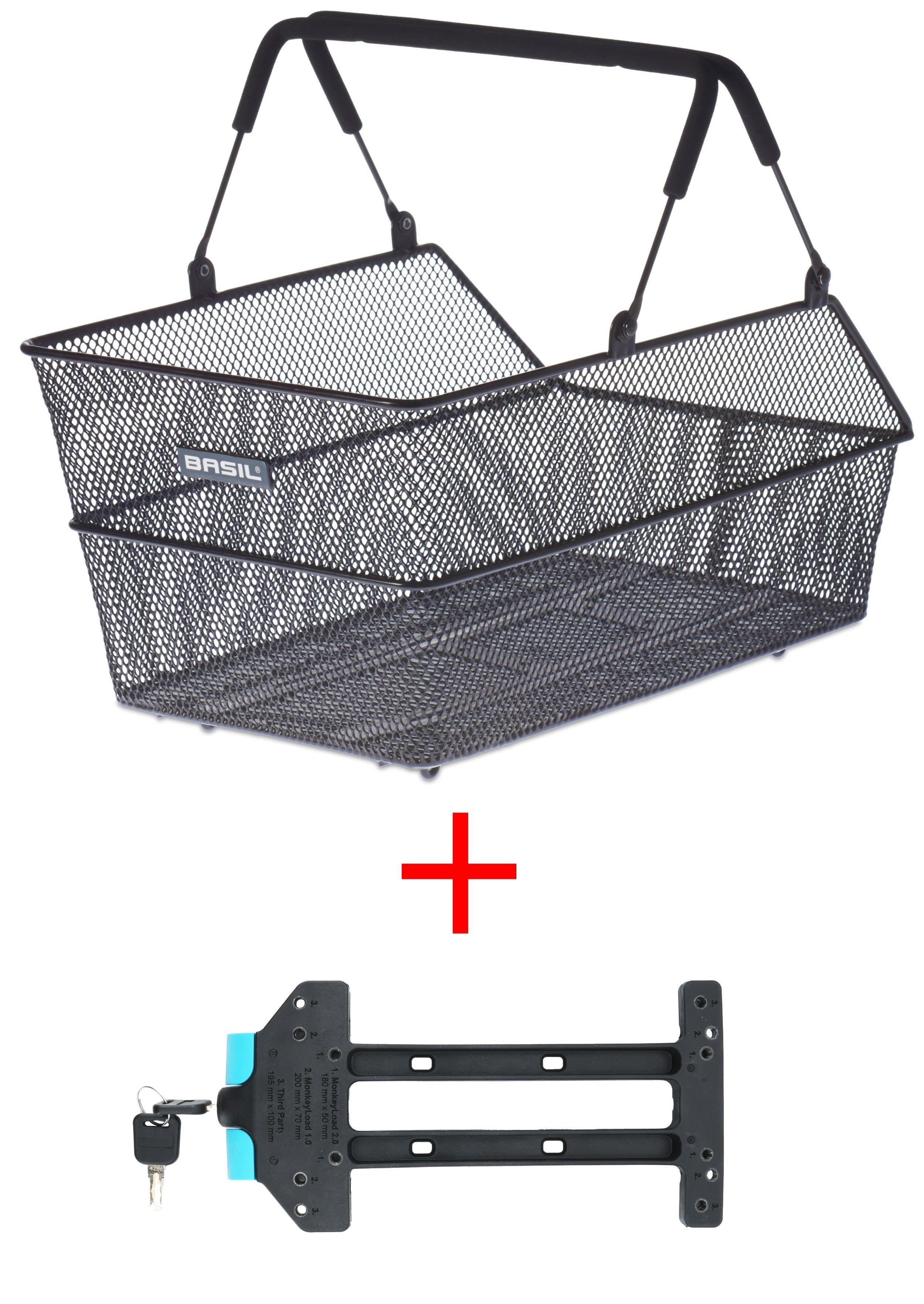 Basil Korb Cento Multi längs engmaschig für Schultaschen schwarz mit MonkeyLoad-T-2.0 Adapter