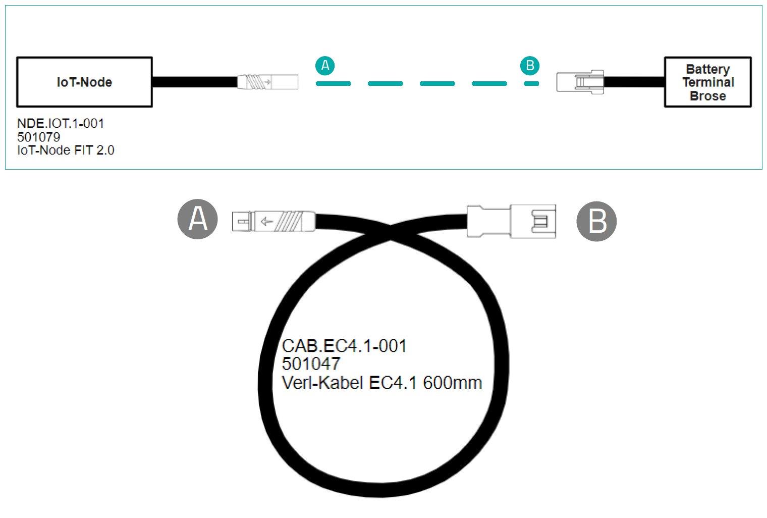 Biketec Verlängerungskabel für Nodes FIT 2.0 EC4.1 600mm für Räder ohne zus. optionale Komponente