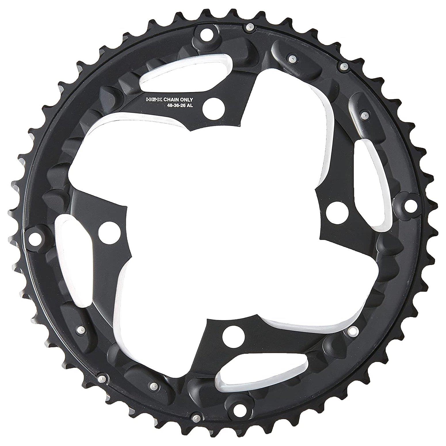 Shimano Kettenblatt T-551 ab 2011 4-Arm 10-fach 48 Zähne AL-Type Alu schwarz für Kettenschutzring Y-1MX98080