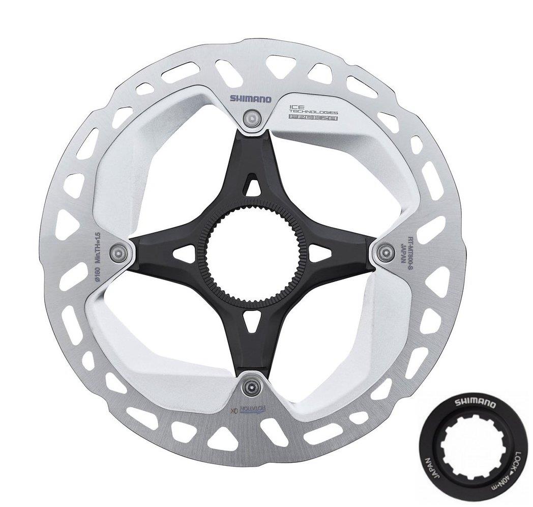Shimano Bremsscheibe RT-MT800 Ice-Tech Freeza 160mm mit Lock-Ring-Befestigung und innenverzahntem Ring