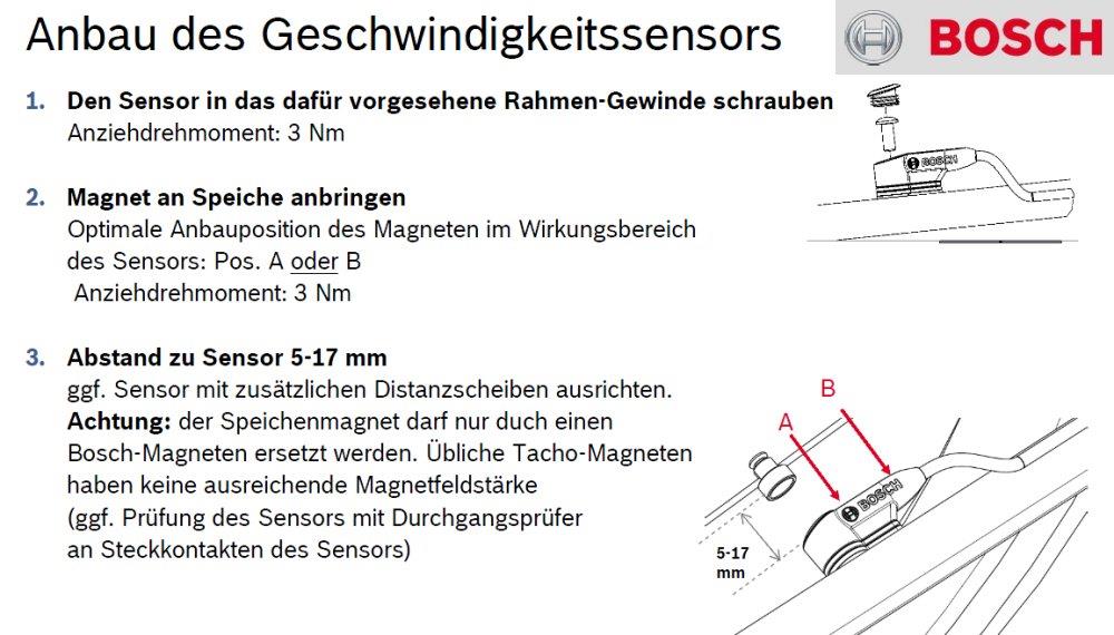 Bosch Geschwindigkeitssensor für Strebenbefestigung mit 615mm Kabellänge