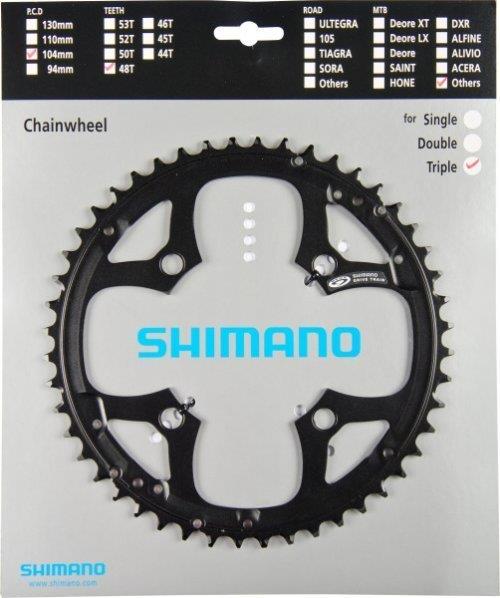 Shimano Kettenblatt Deore 2000 4-Arm 48 Zähne T-Type IG Alu schwarz für Schutzring Y-1FM98120 / Y-1HL98140