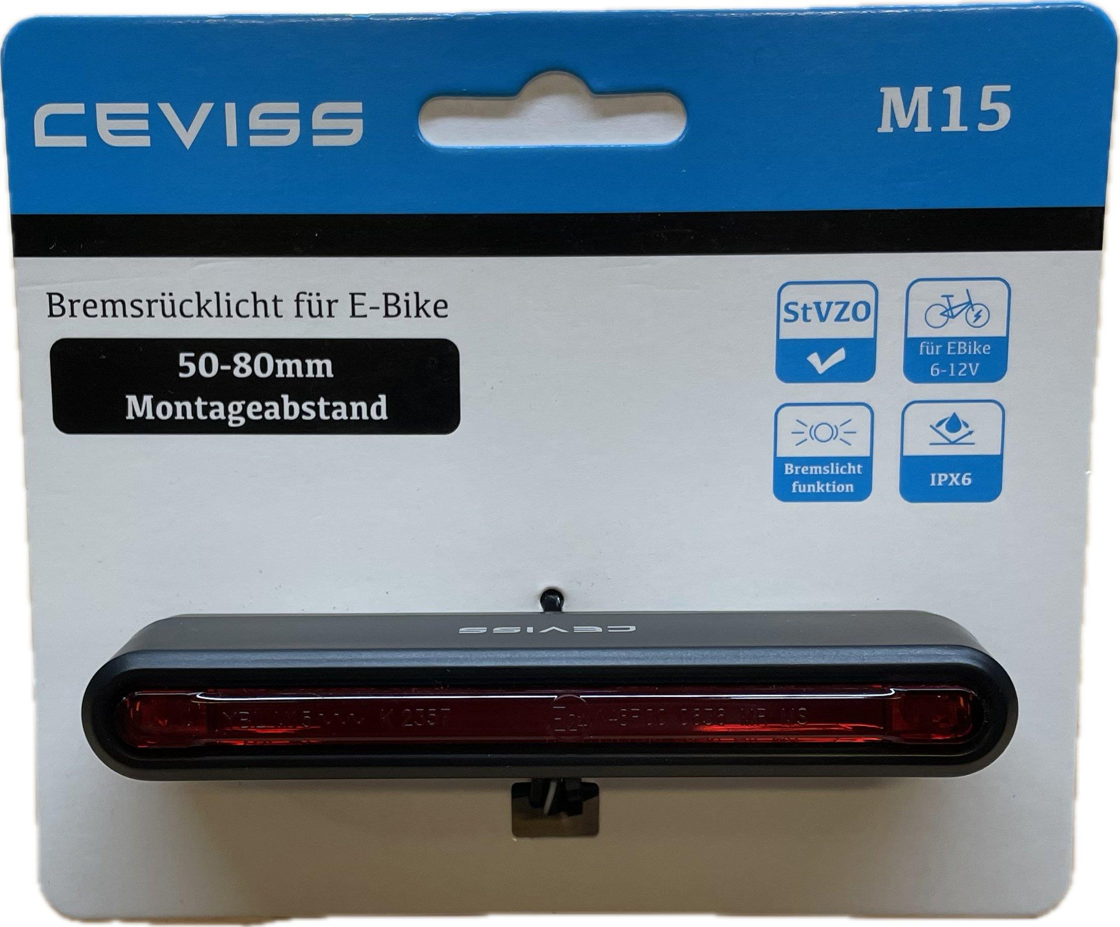 Ceviss Gepäckträgerrücklicht M15 mit Bremslicht 50/80mm Schraubenabstand für E-Bike Ceviss Gepäckträgerrücklicht M15 mit Bremslicht 50/80mm Schraubenabstand für E-Bike
